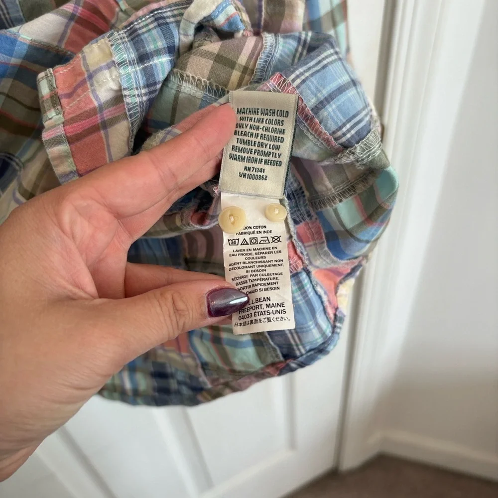 L.L. Bean Madras Plaid Button Down Shirt - Blue, Pink, Green - Picture 7 of 8